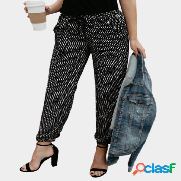 Black Wave Point Drawstring Waist Pants