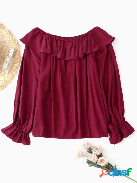Burgundy Backless Design Plain Off The Shoulder Long Sleeves
