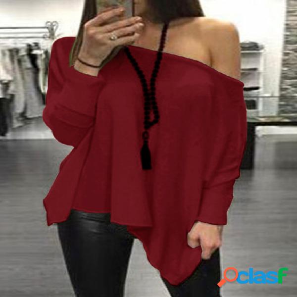 Burgundy Oversize One Shoulder Long Sleeved Top