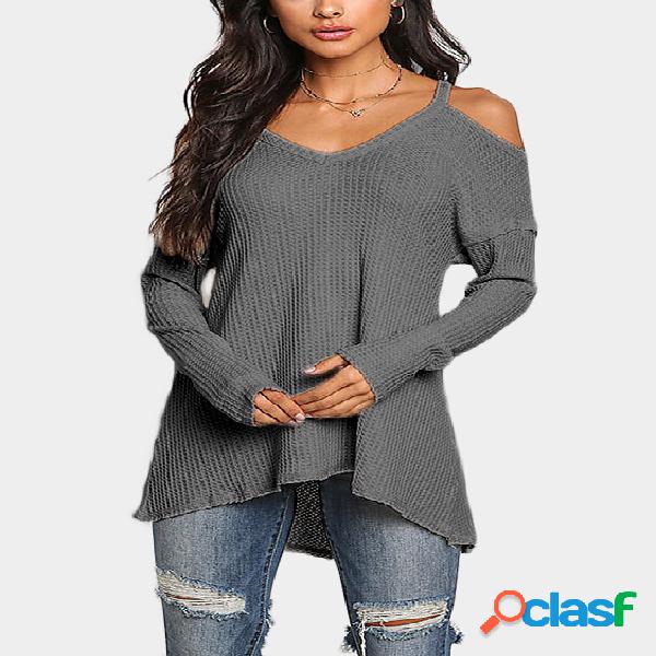 Dark Grey Cold Shoulder Long Sleeves Knitted Top