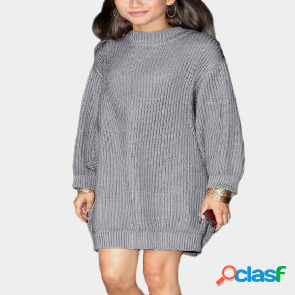 Grey Round Neck Bat Sleeves Dress