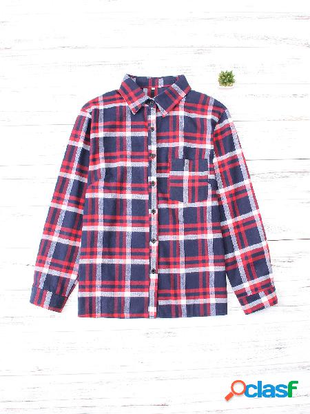 Grid Pattern Long Sleeves Blouses