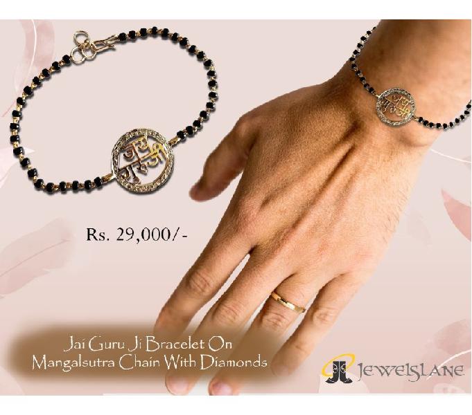 Jai Guru Ji Bracelet On Mangalsutra Chain With Diamonds