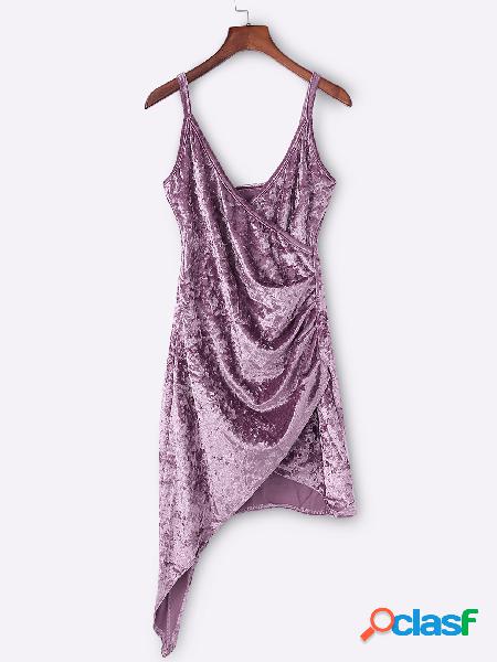 Pink Spaghetti V-neck Cross Front Irregular Hem Dress