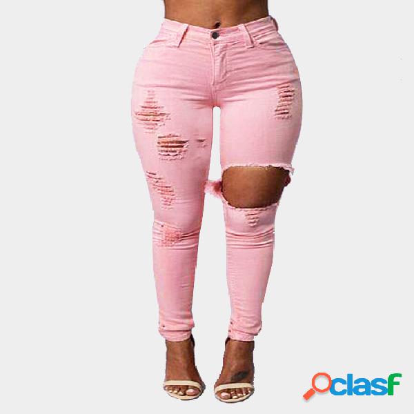 Ripped High-Rise Skinny Jean in Pink