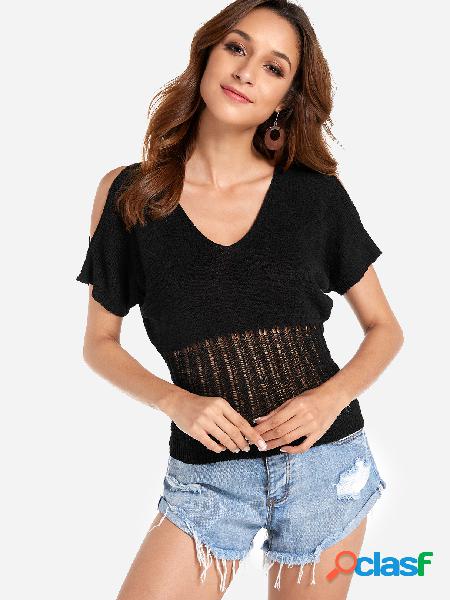 Black Hollow Design Cold Shoulder T-shirt
