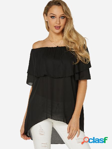 Black Tiered Design Off The Shoulder Short Sleeves Top