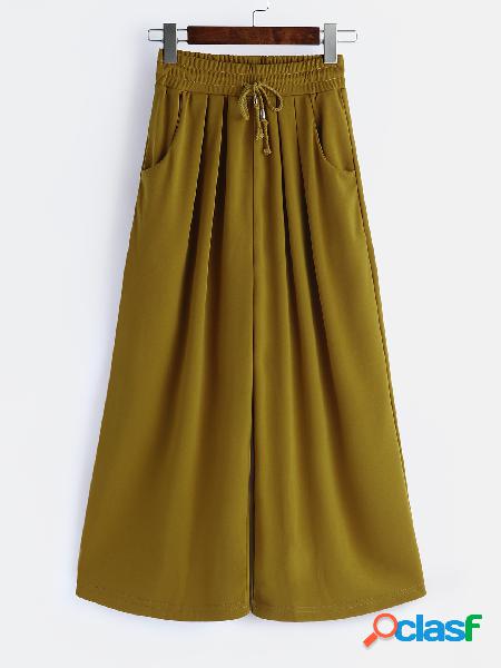 Brown Wide Leg Drawstring Waist Pants