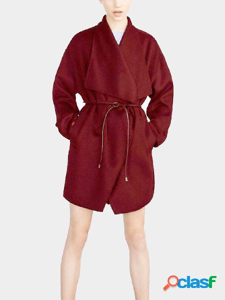 Burgundy Drape Wrap Coat with Belt