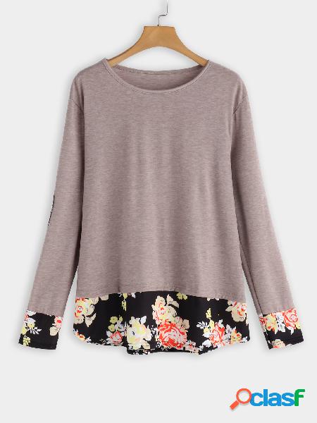 Dark Blush Random Floral Print Round Neck Long Sleeves