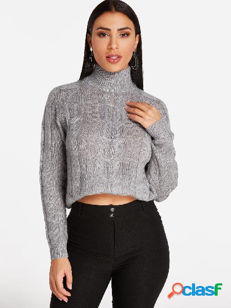 Grey Plain Turtleneck Long Sleeves Regular Fit Knot Details