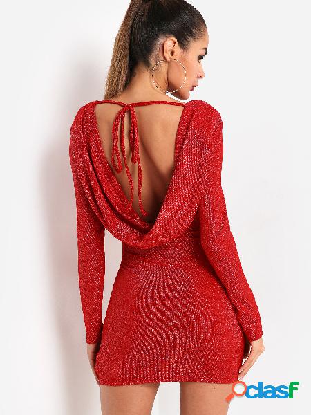 Red Backless Long Sleeves Bodycon Dress