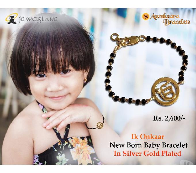 Ik Onkaar New Born Baby Bracelet In Silver Gold Plated