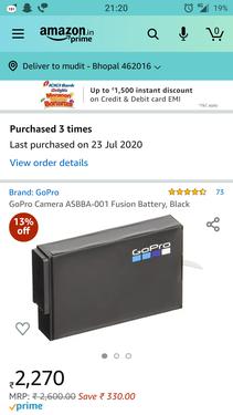 Gopro fusion battery ASBBA001 black brand new