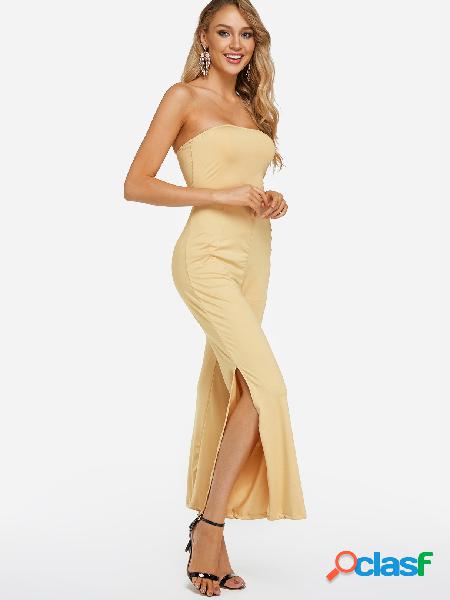 Apricot Slit Design Tube Top Sleeveless High-waisted