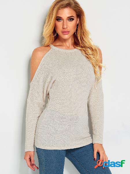 Beige Cut Out Details Cold Shoulder Desgin Long Sleeves