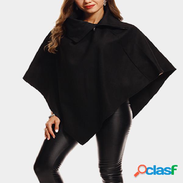 Black Lapel Collar Sleeveless Cape