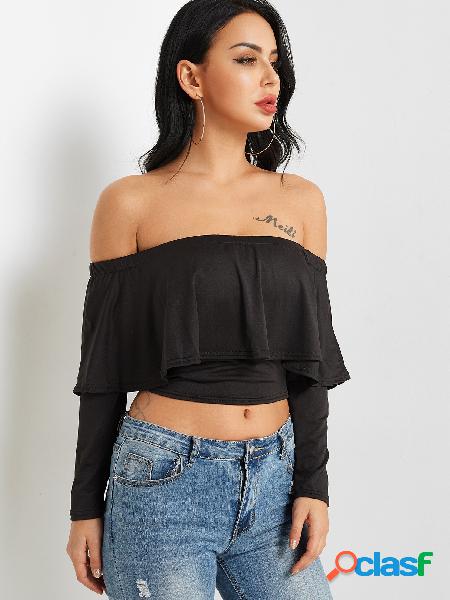 Black Off Shoulder Overlay Crop Top