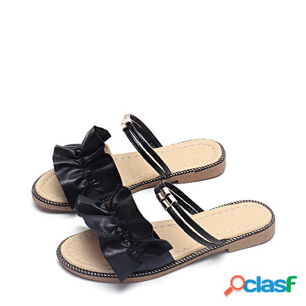 Black Plain Design Flat Sandals