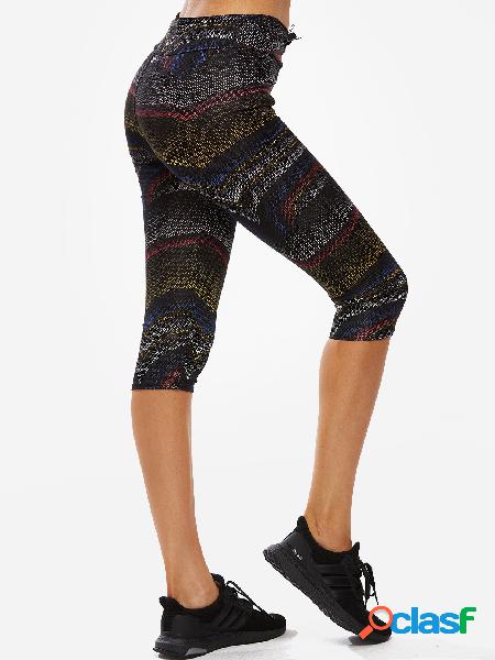 Black Printed Middle-waisted Active Bottoms Yoga Pants