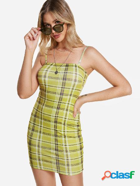 Green Grid Spaghetti Strap Bodycon Dress