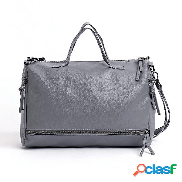 Grey Zip Design Rivet Shoulder Bags