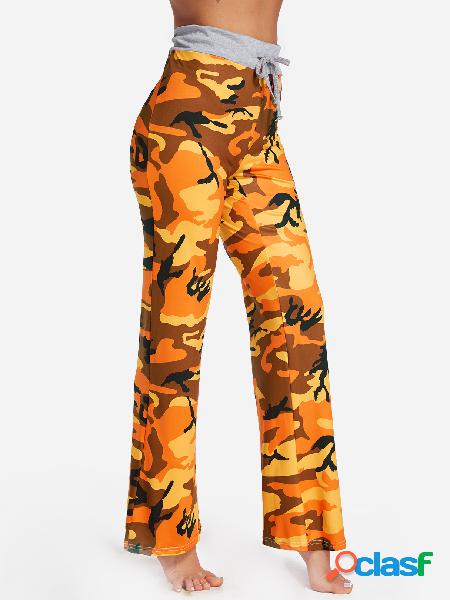 Orange Camouflage Drawstring Waist Active Bottoms