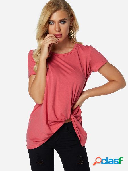 Rose Pleated Design Round Neck Short Sleeves T-shirts