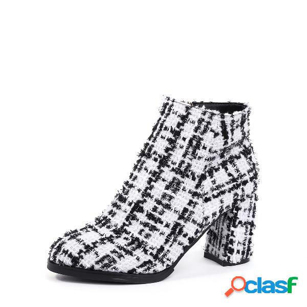 White Lattice Zip Design Antiskid Ankle Boots