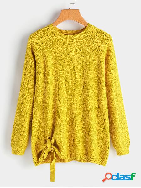 Yellow Tie-up Design Round Neck Long Sleeves Knitting