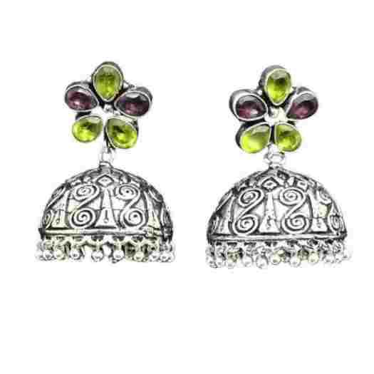 Shop Silver Tone Jhumka Earrings Online from JHeaps Shopping