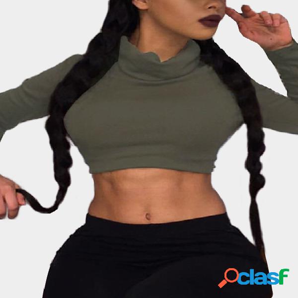 Army Green Roll Neck Long Sleeves Bodycon Crop Top
