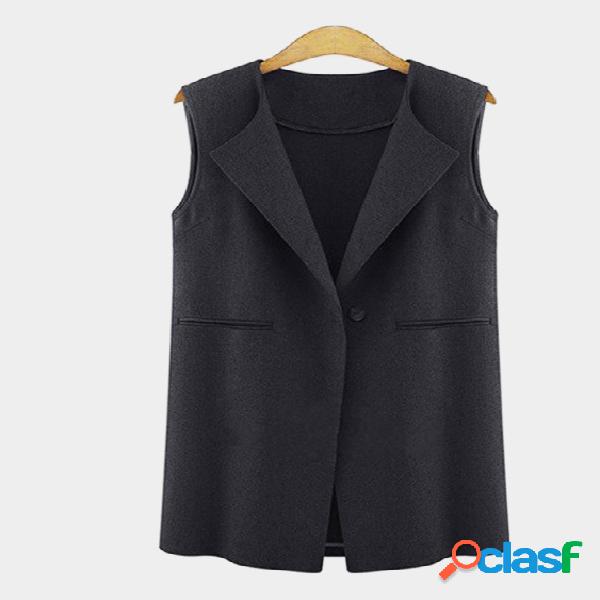 Black Lapel Neck Button Front Gilet