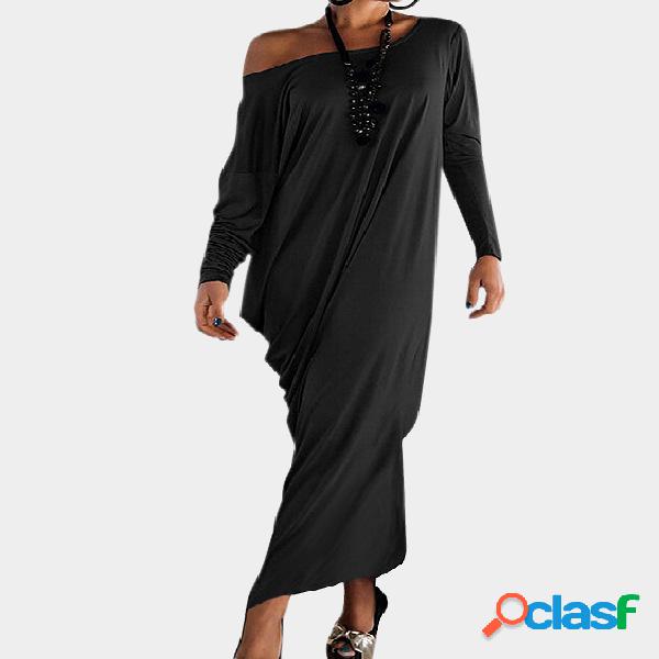 Black Pleated Side Split Long Sleeve Party Dress