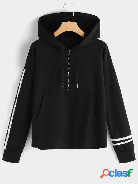 Black Pouch Pocket Zip Design Hoodie Sweatshirt