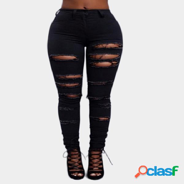 Black Ripped Details Bodycon Pants