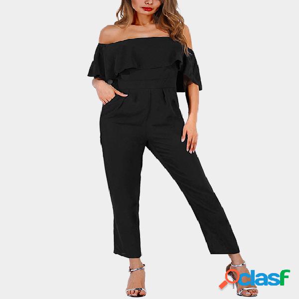 Black Tiered Design Off Shoulder Jumpsuit