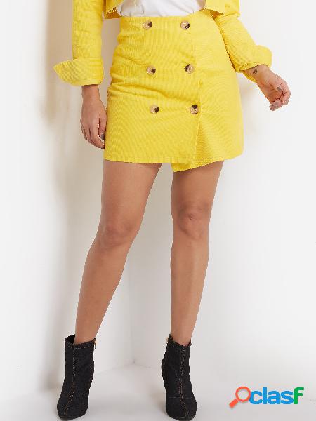 Casual Yellow Double Breasted Design Corduroy Skirts
