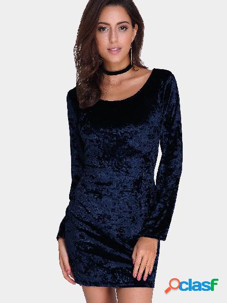 Dark Blue Bodycon Velvet Scoop Neck Mini Party Dress