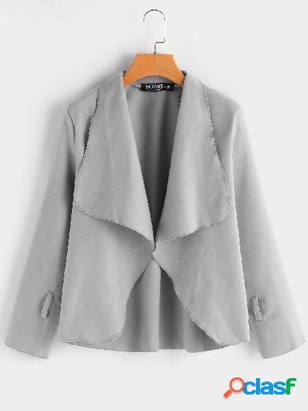 Grey Plain Lapel Collar Long Sleeves Coat