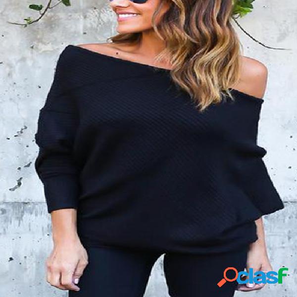 Lightweight Off Shoulder Dolman Sleeve Loose Jumper In Dark