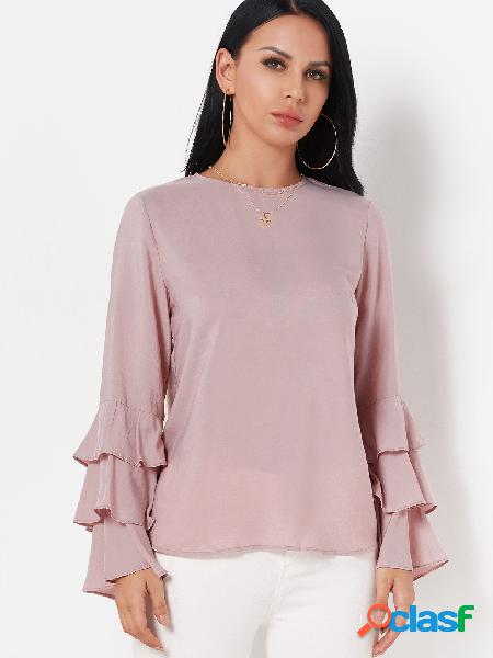 Lotus Round Neck Flared Sleeves Blouse