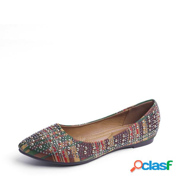 Plaid Jewelled Decoration Point Toe Flats