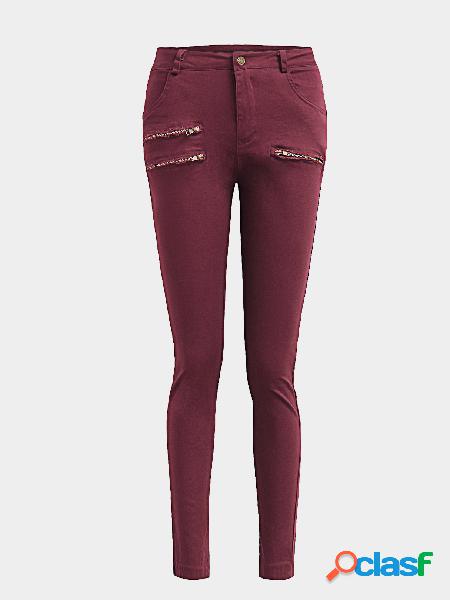 Red Casual High-waisted Ripped Bodycon fit Trousers