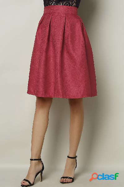 Red Vintage Jacquard Midi A-line Skirt