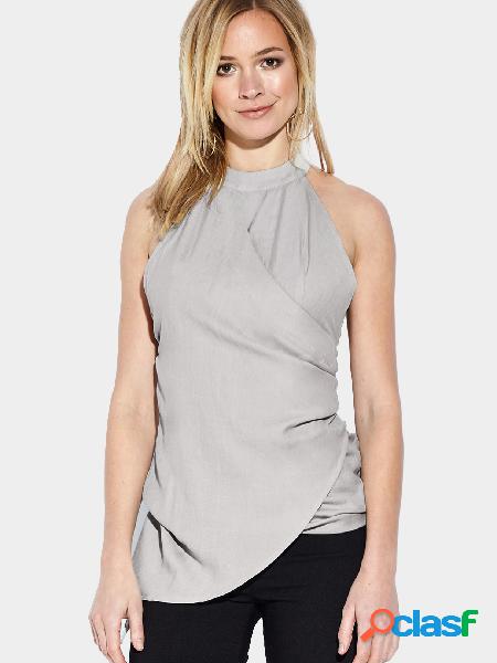 See-through Halter Sleeveless Wrap Front Open Blouse