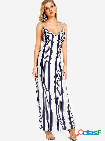 Stripe Open Back Cami Maxi Dress