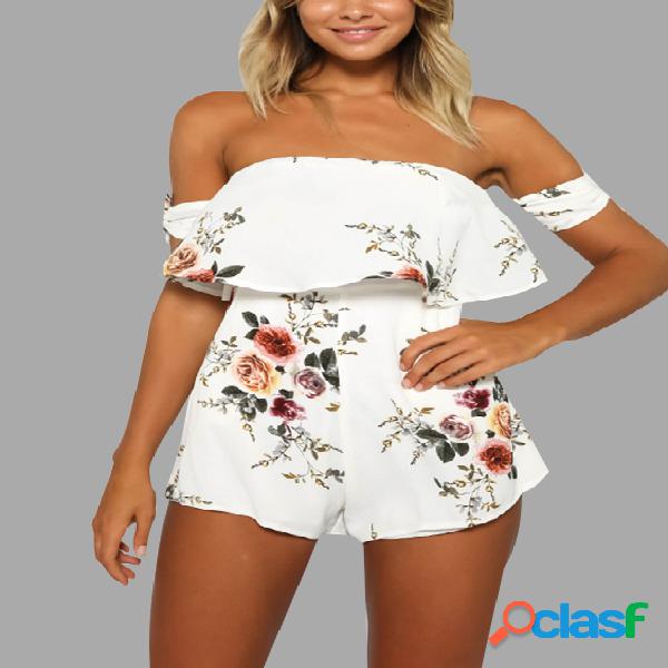 White Random Floral Print Self-tie at Sleeves Playsuit