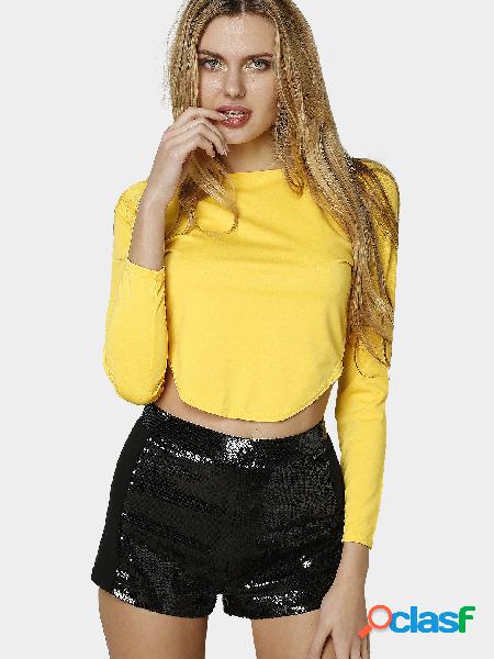 Yellow Curved Crop Top