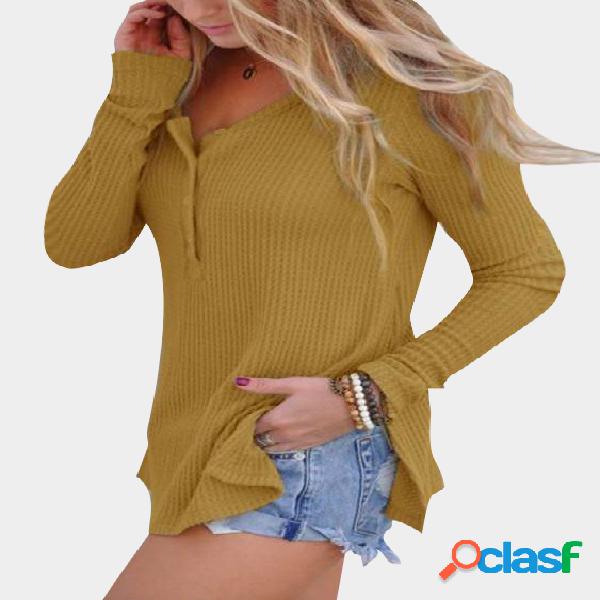 Yellow Side Slit Round Neck Long Sleeves Knitwear